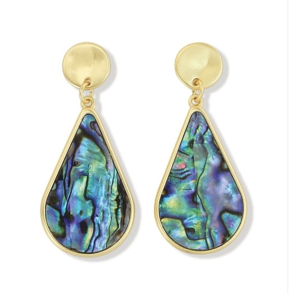 Periwinkle by Barlow Abalone Inlay Gold Drop Pierced Earrings NWOT